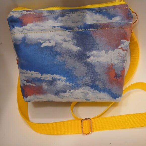 New Rainbow Clouds Sky print Crossbody Purse Bag Small Blue Pink Yellow Green - Picture 1 of 13